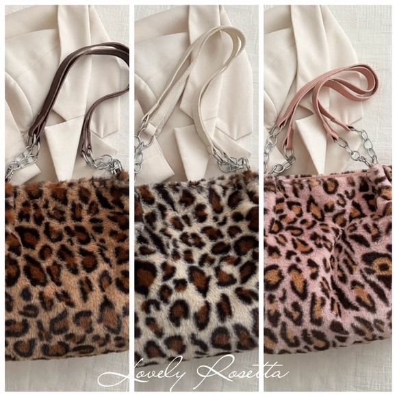 Pink Chic Faux Fur Leopard Shoulder Bag - Picture 3 of 7